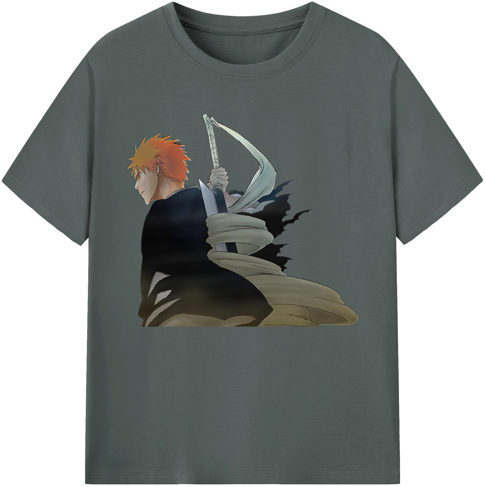 （画像用） ブリーチ 黒崎一護（くろさき いちご）BLEACH Kurosaki Ichigo 綿100％ メンズ半袖Tシャツ｜肌触りやわらか＆通気性